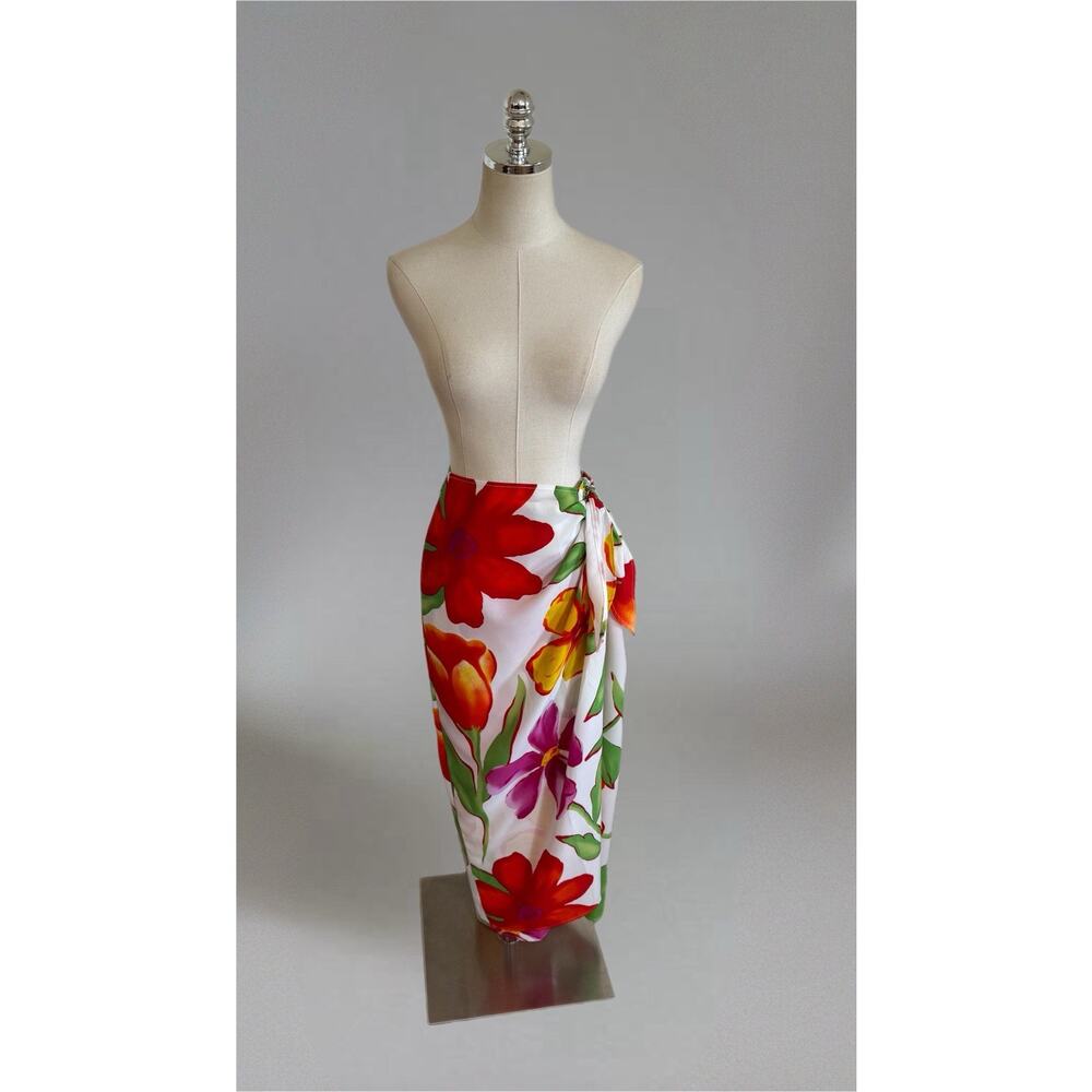 Vintage Patricia Jones Size 8 USA Tropical Wrap Skirt Highrise Colorful 80s 90s